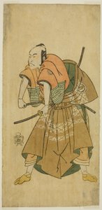1768年二月、市村座(?)で上演された「秋遠蘇我大曲返し(?)」で、二代目沢村宗十郎が近江の言田(?)を演じた(?) 作： Katsukawa Shunsho