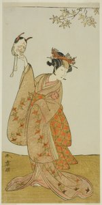 1773 年 11 月 1 日から中村座で上演された芝居「ごひいき勧誘帖」で富樫左衛門の妹松風役の初代瀬川裕次郎 作： Katsukawa Shunsho