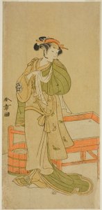 芝居伊豆暦芝居の願実で茂雄役の二代目俳優山下金作、1772年、11月、森田座で上演 作： Katsukawa Shunsho