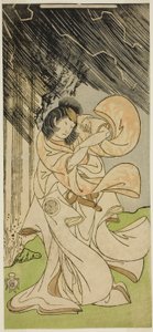 劇「女鳴神」の雷神役の二代目山下金作 1770 年 1 月、森田座で上演 作： Katsukawa Shunsho