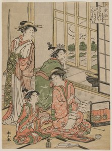 シリーズ「六つの不死の詩人」のレジャーでの遊女c。 1780年代初頭。 作： Katsukawa Shunzan