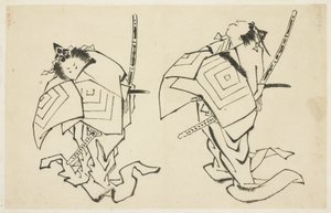 ダンジュロVまたはVI、歌舞伎俳優、ありがとうの役割（2つの研究）、c.1815-1849（紙にインク） 作： Katsushika (school of) Hokusai