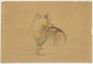 マレットローリングバレルを持つ男、1850年頃（紙にインクと色） 作： Katsushika (school of) Hokusai