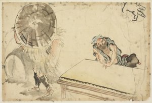 餅メーカーとたたみメーカー（スケッチ2枚）、1815〜1849年頃（紙にインクと色） 作： Katsushika (school of) Hokusai