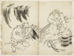 嵐の擬人化と金太郎と
1815-1849年頃（紙にインク 作： Katsushika (school of) Hokusai