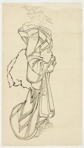 ウォーキング・コートザン（研究）、c.1815-1849（紙にインク） 作： Katsushika (school of) Hokusai