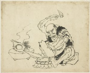 仏像を燃やす禅僧
(1815年～1849年頃 紙にインク 作： Katsushika (school of) Hokusai