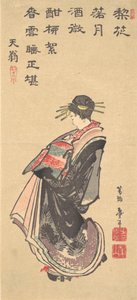 18 世紀後半から 19 世紀初頭にかけて、多くのローブをまとったパレードの娼婦。 作： Katsushika Hokusai