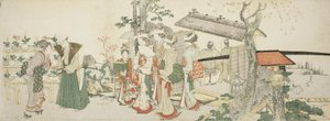 園芸家の庭に入る若い女性のグループ