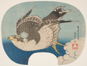 Um falcão em vôo, c.1840 (impressão em xilogravura) 作： Katsushika Hokusai