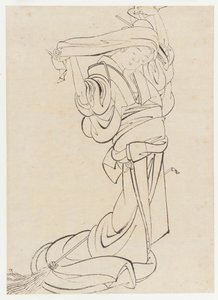 ほこりを払う準備をしているメイド、江戸時代、19世紀初頭. 作： Katsushika Hokusai