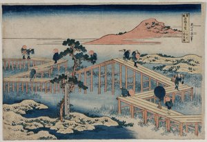 三河国八部橋古図（地方名橋奇景シリーズより） 作： Katsushika Hokusai