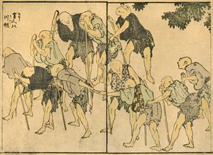 1820年、1924年、杖を持つ裸足の老人男性。