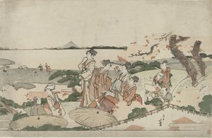 御殿山の桜を愛でる 作： Katsushika Hokusai