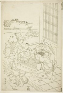 中国人と韃靼人の少年が囲碁をめぐって喧嘩している 作： Katsushika Hokusai