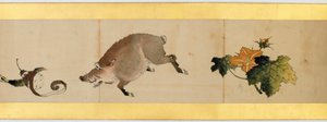 その他の画像、江戸時代、1839年のインクと紙の色の付いたハンドスクロールの詳細 作： Katsushika Hokusai