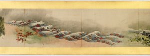 その他の画像、江戸時代、1839年のインクと紙の色の付いたハンドスクロールの詳細