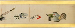 その他の画像、江戸時代、1839年のインクと紙の色の付いたハンドスクロールの詳細