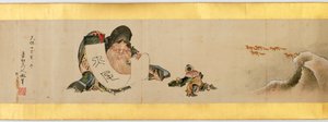 その他の画像、江戸時代、1839年のインクと紙の色の付いたハンドスクロールの詳細 作： Katsushika Hokusai