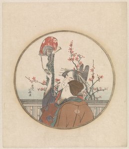 サルと花の枝を持つカップル 作： Katsushika Hokusai