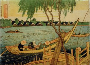 宮戸川でのはえ縄釣り 作： Katsushika Hokusai