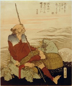 ビーチの漁師 作： Katsushika Hokusai