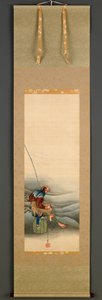 江戸時代漁師、1849年（絹に墨と色） 作： Katsushika Hokusai