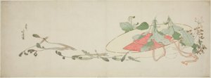帽子の中の花と春の緑 作： Katsushika Hokusai