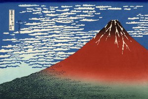 富士山、晴天の山々、「富士山三十六景」より、居酒屋。 1831 作： Katsushika Hokusai