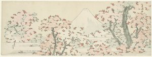 桜の上の富士、c.1800-1805（木版画） 作： Katsushika Hokusai