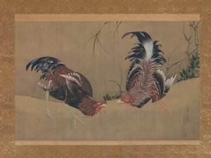 闘鶏 作： 北斎勝鹿