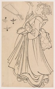 羽子板と羽根で遊ぶ少女、18世紀後半から19世紀初頭。 作： Katsushika Hokusai