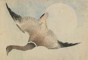 月の前を飛ぶガチョウ、18世紀後半から19世紀初頭。 作： Katsushika Hokusai