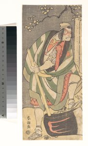 市川海老蔵（五代目団十郎）が、戯曲『金の面取り 源屋角田』より、山月に変装した蒙学少年の役を演じる 作： Katsushika Hokusai