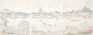 「馬づくし」より 駒形会館と大厩川土手 作： Katsushika Hokusai