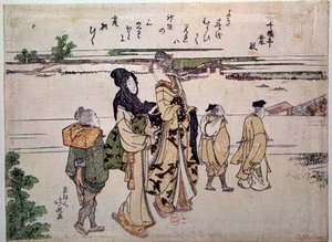 水辺の散歩。葛飾北斎（1760-1849）19世紀の版画。パリ、B.N. 作： Katsushika Hokusai