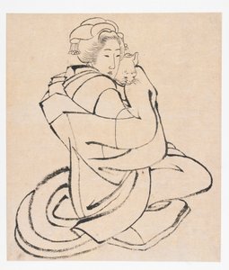 猫を抱く貴婦人 江戸時代頃 1810年代。 作： Katsushika Hokusai