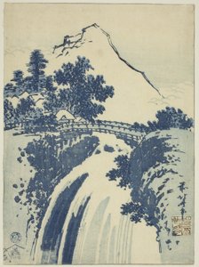 無題中盤版画シリーズより 滝のある風景 作： Katsushika Hokusai