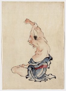 1830〜50年に公開されたMan Stretching（カラーインクウォッシュ） 作： Katsushika Hokusai