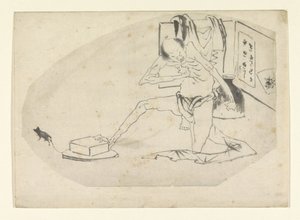 ふんどしの男、箱、ネズミ 作： Katsushika Hokusai