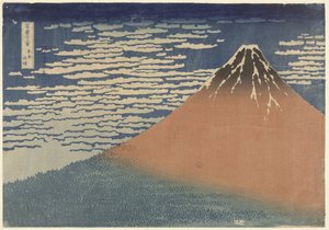 晴天の富士山（別名赤富士）、c.1830（木版画） 作： Katsushika Hokusai