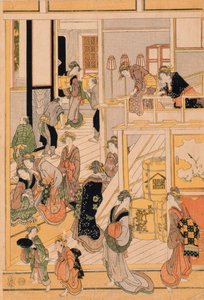 お茶屋おぎやで元旦。 c.1810（カラー木版印刷）（セットについては277796-277798を参照） 作： Katsushika Hokusai