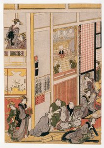 茶屋おぎやの正月、1818年頃（版画）（406533、406535、406536も参照） 作： Katsushika Hokusai