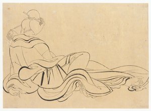 座って頭を掻いている女性、18 世紀後半から 19 世紀初頭。 作： Katsushika Hokusai