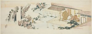 滝に枝の束を投げる使用人 作： Katsushika Hokusai