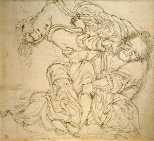 ソコは彼の妻と戦っています 作： Katsushika Hokusai
