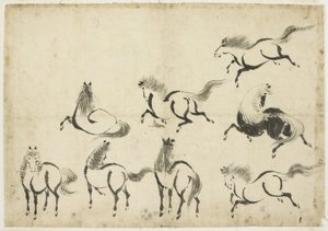 馬の研究、c.1815-1849（紙にインク） 作： Katsushika Hokusai