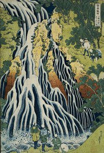 富士山の霧降の滝「すべての道の滝への旅」シリーズから下野道の黒神 作： Katsushika Hokusai