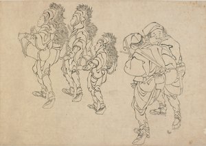 獅子舞、18 世紀後半から 19 世紀初頭。 作： Katsushika Hokusai