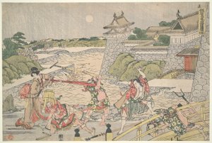 忠臣蔵四十七連隊（忠臣蔵）第三幕 伴内らに襲われる官平 作： Katsushika Hokusai